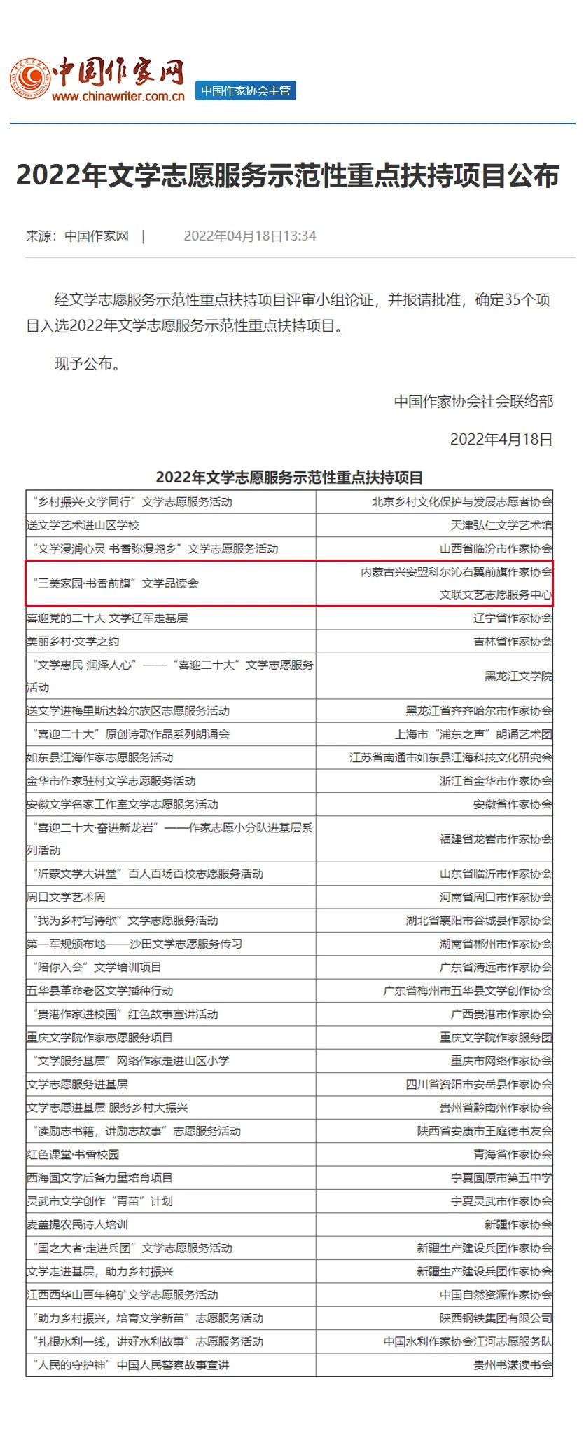 喜讯 | 内蒙古自治区唯一！科右前旗这个活动入选中国作协重点扶持项目 第1张